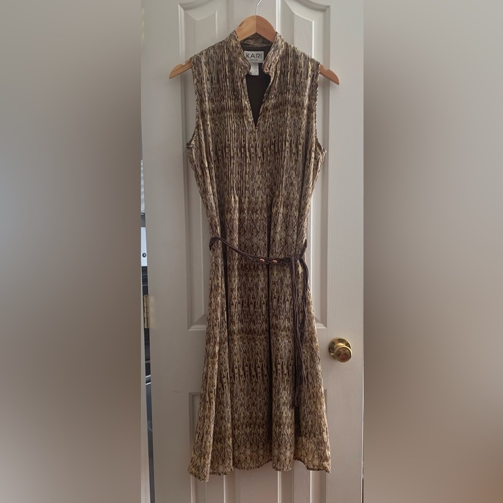 KARI NEW YORK Dress Women’s 10 Geometric Lined Sleeveless MIDI Belted Boho